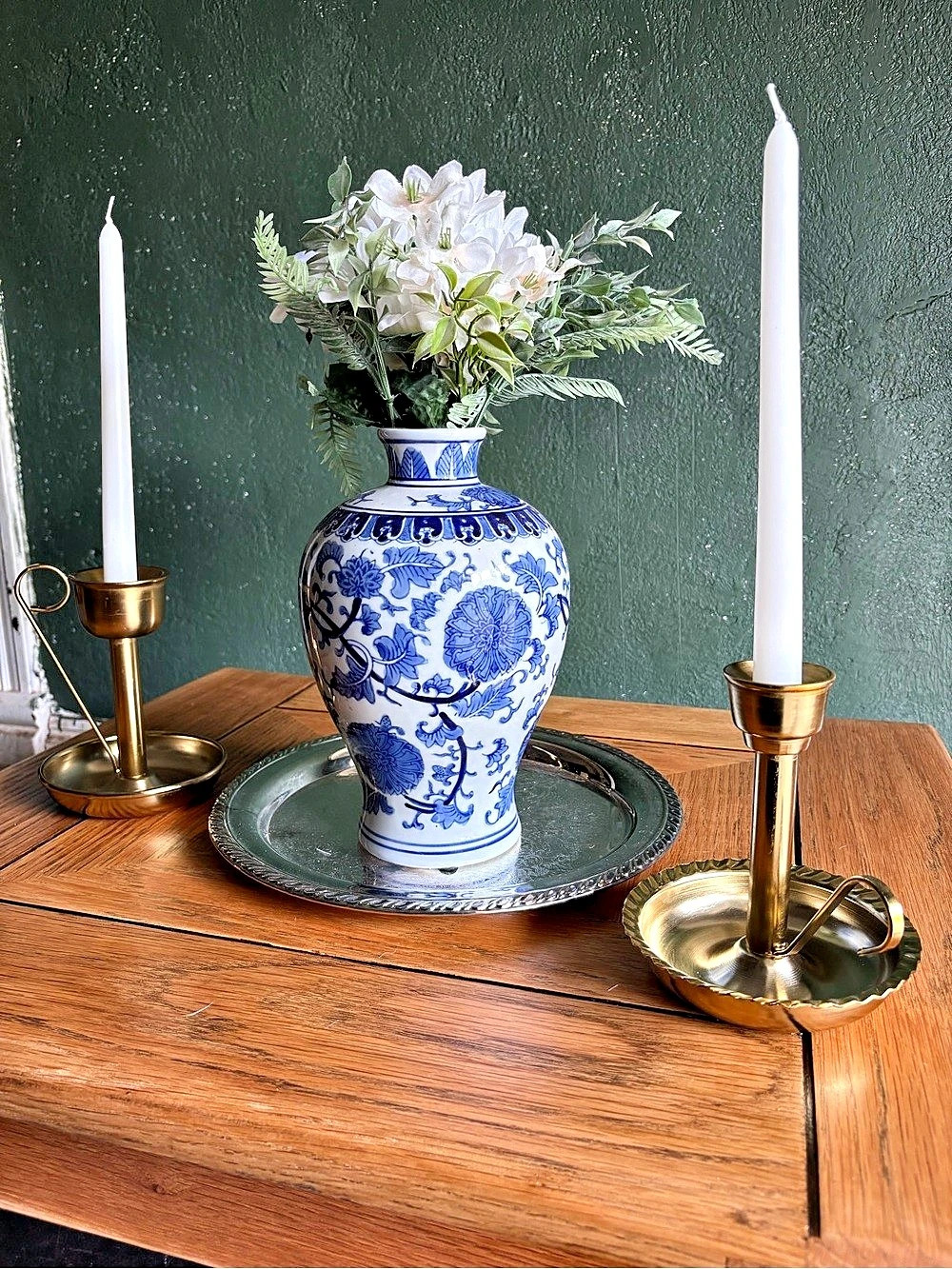 Vintage Solid Brass Chamberstick Candle Holders with Finger Loops - Set of 2